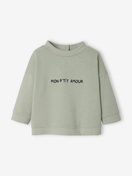 Baby Sweatshirt MON P'TIT AMOUR, personalisierbar graugrün 2