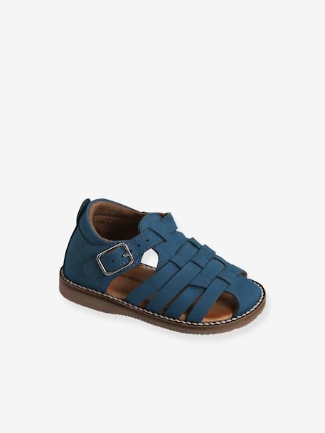 Baby Sandalen mit geschlossener Kappe - blau+camelfarben - 1