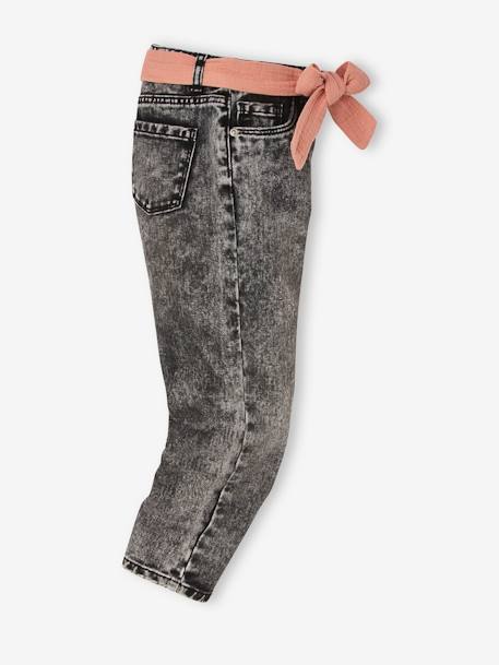 Mädchen Jeans mit Stoffgürtel, Mom-Fit, Bundweite verstellbar double stone+schwarz 21