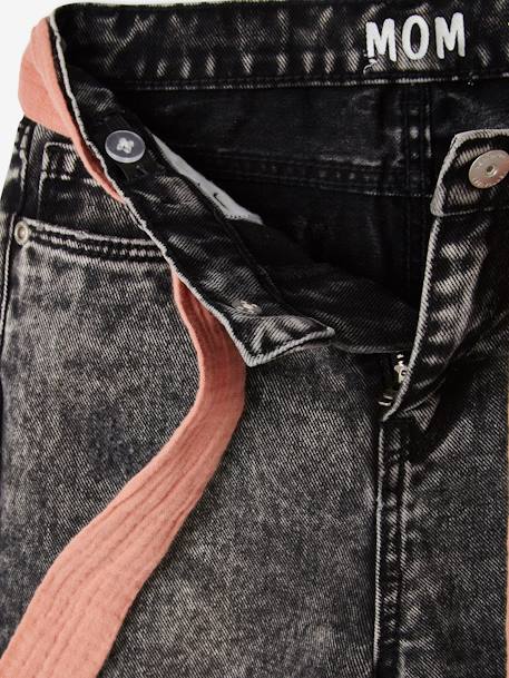 Mädchen Jeans mit Stoffgürtel, Mom-Fit, Bundweite verstellbar double stone+schwarz 23