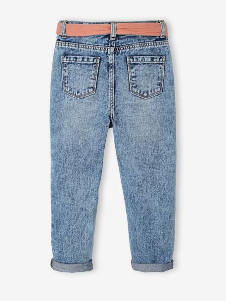 Mädchen Jeans mit Stoffgürtel, Mom-Fit, Bundweite verstellbar double stone+schwarz 12