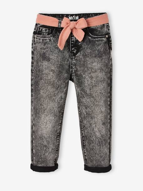 Mädchen Jeans mit Stoffgürtel, Mom-Fit, Bundweite verstellbar double stone+schwarz 20