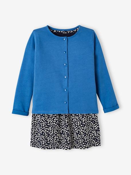 Mädchen-Set: Kleid + Cardigan Oeko Tex blau+marine bedruckt+malve+smaragdgrün+wollweiß bedruckt 2