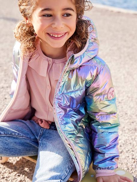 Mädchen Light-Steppjacke mit Glanzeffekt regenfarben metallic+wollweiß 2