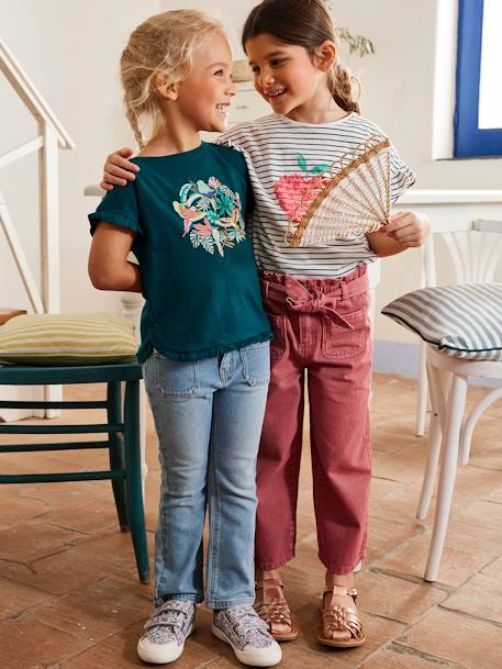 Mädchen T-Shirt mit Pailletten-Print und Volants Oeko-Tex - altrosa+aqua+grün+hellrosa - 11