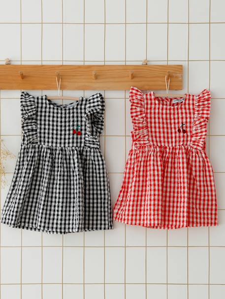 Mädchen Baby Kleid, ärmellos graugrün+nachtblau/weiß kariert 11