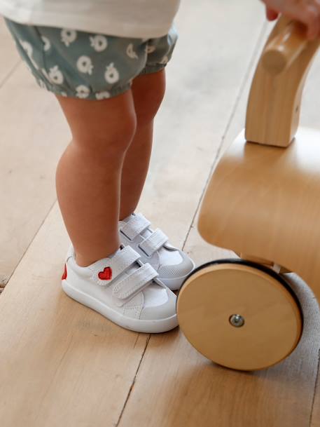 Mädchen Baby Stoffschuhe, Klett - rosa bedruckt+violett bedruckt+weiß - 11