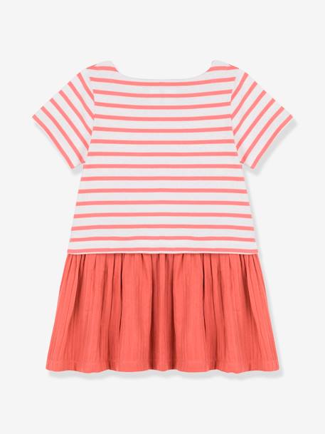 Mädchen Kleid aus Bio-Baumwolle PETIT BATEAU weiß/koralle gestreift 2