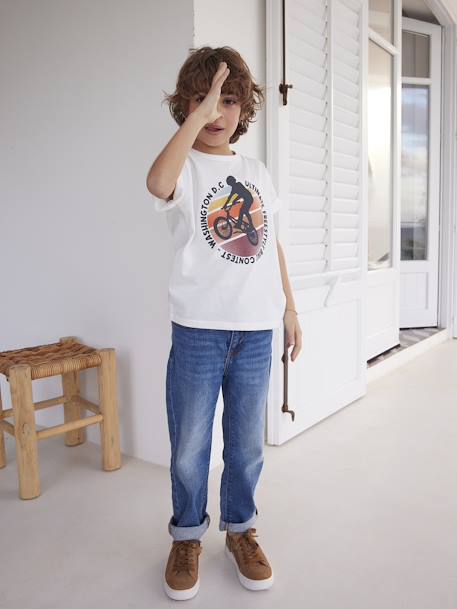 Jungen T-Shirt, grafischer Print Oeko-Tex himmelblau+nachtblau+rosenholz+wollweiß 14