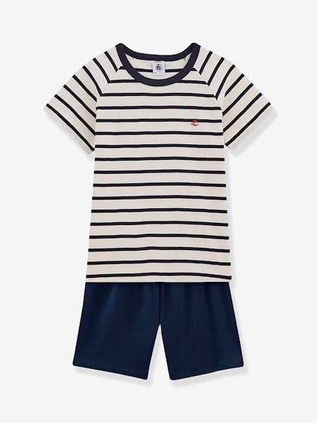 Kurzer Jungen Schlafanzug Bio-Baumwolle Oeko-Tex PETIT BATEAU marine gestreift 1