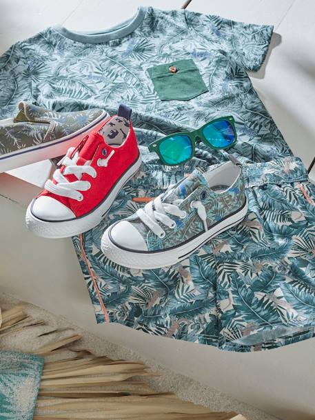 Jungen Stoff-Sneakers mit Gummizug grün bedruckt/tropical+marine+rot 12