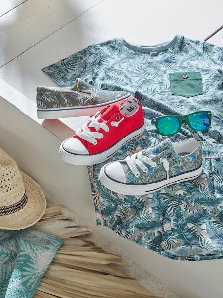 Jungen Stoff-Sneakers mit Gummizug grün bedruckt/tropical+marine+rot 10