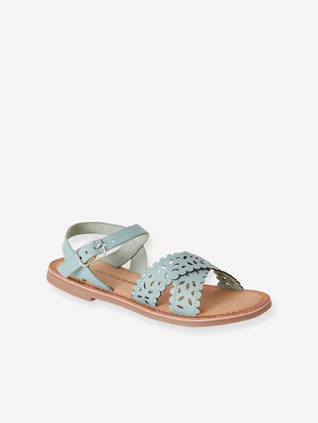 Mädchen Sandalen, pflanzlich gegerbtes Leder aqua 1