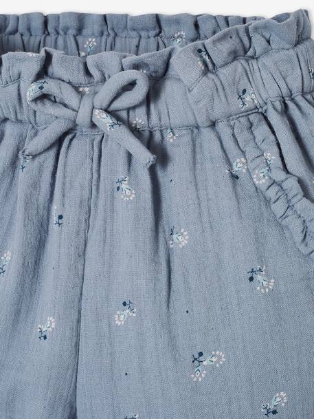 Mädchen 3/4-Hose mit Blumenprint, Musselin - blau+pfirsich+weiß bedruckt - 6
