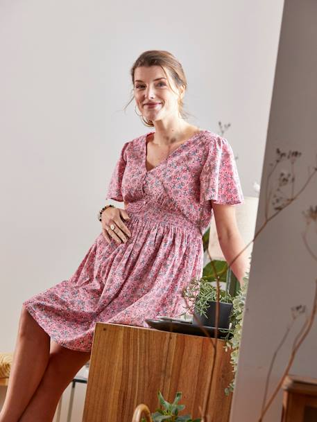 Kurzes Kleid für Schwangerschaft & Stillzeit rosa bedruckt+weiß bedruckt 7