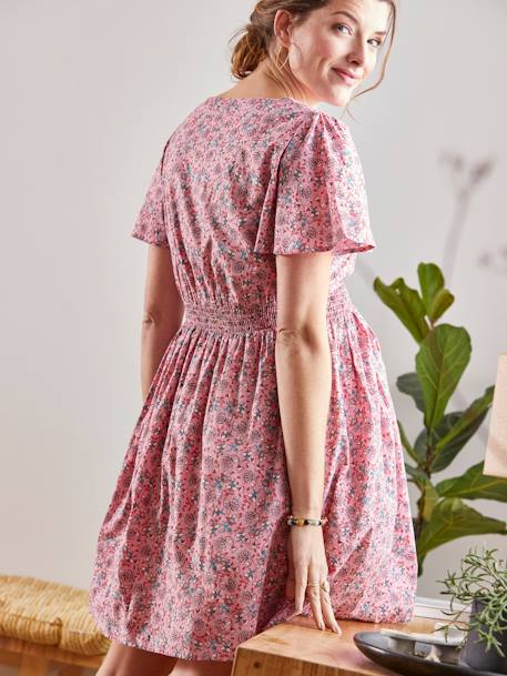 Kurzes Kleid für Schwangerschaft & Stillzeit rosa bedruckt+weiß bedruckt 3