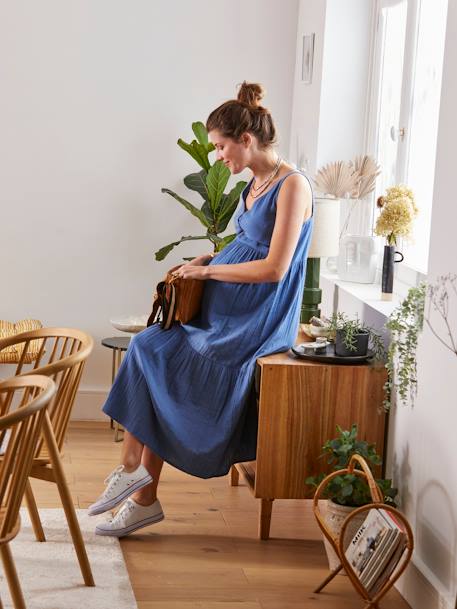 Trägerkleid für Schwangerschaft & Stillzeit, Musselin blau 1