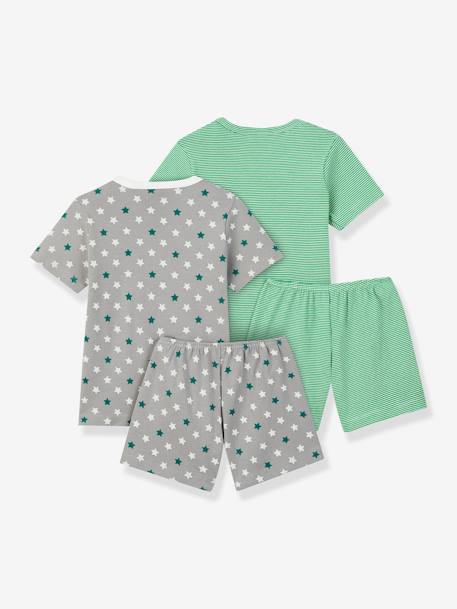 2er-Pack kurze Jungen Schlafanzüge PETIT BATEAU Oeko-Tex grau sterne+grün 3