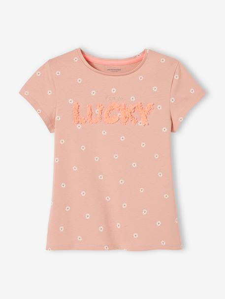 Mädchen T-Shirt - rosa geblümt/lucky+wollweiß tupfen/soleil+ziegel - 1