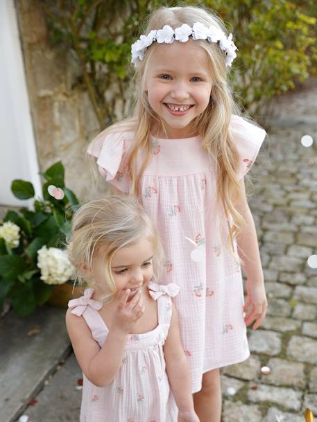 Mädchen Kleid mit Stickereien, Musselin rosa 1