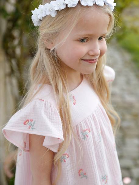 Mädchen Kleid mit Stickereien, Musselin rosa 6