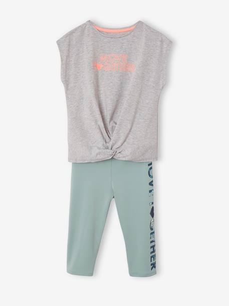 Mädchen Sport-Set: T-Shirt mit Knoten & Leggings Oeko-Tex grau meliert 1