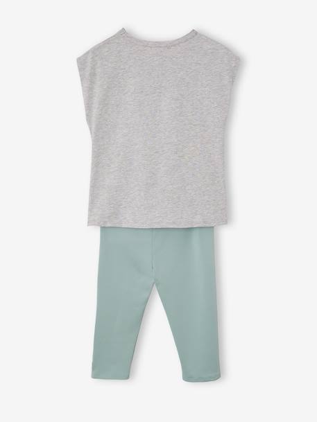 Mädchen Sport-Set: T-Shirt mit Knoten & Leggings Oeko-Tex - grau meliert - 4