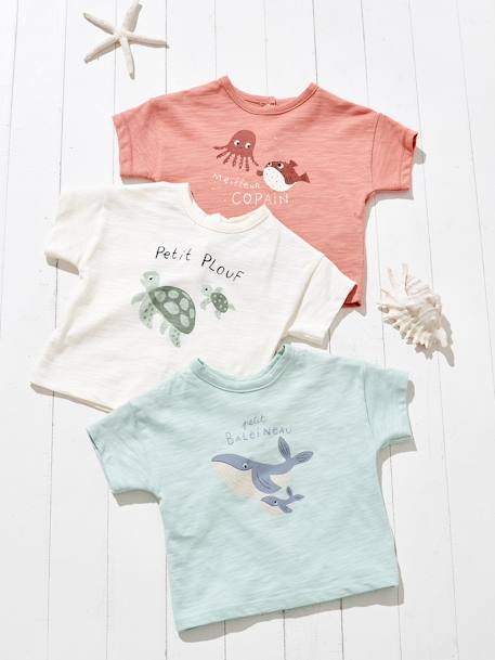 Bio-Kollektion: Baby T-Shirt mit Meeres-Motiven aqua/krabe+hellbeige/schildkröte 7