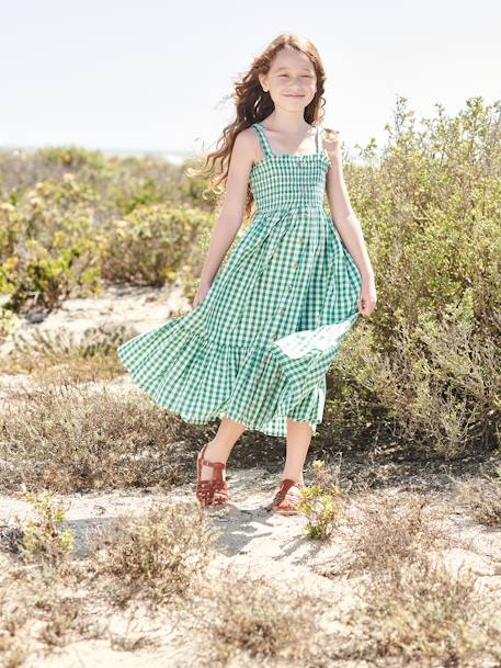 Mädchen Maxikleid grün kariert 1