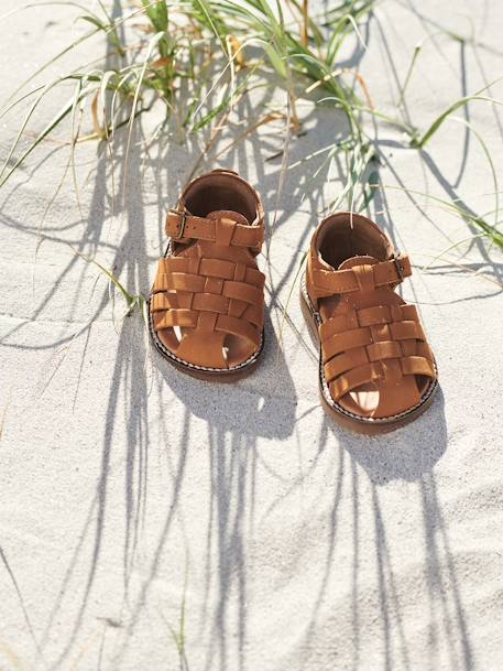 Baby Sandalen mit geschlossener Kappe blau+camelfarben 16