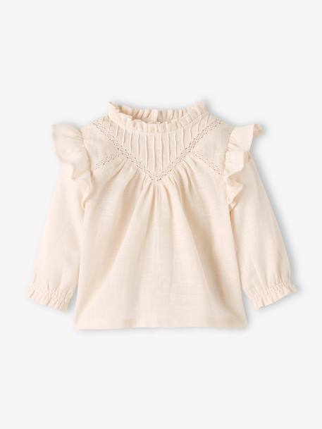 Mädchen Baby Bluse mit Volants, Struktureffekt hellbeige+himmelblau 1