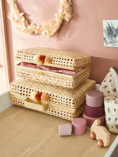 Kinderzimmer 2er-Set Aufbewahrungskoffer aus Bambus beige 3