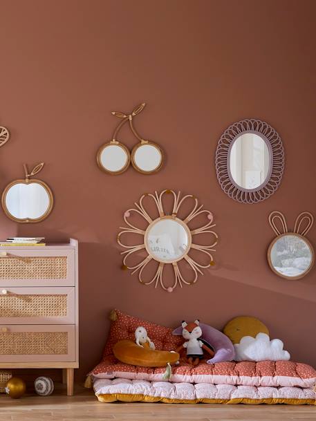 Kinderzimmer Spiegel aus Rattan mit Pompons natur 3