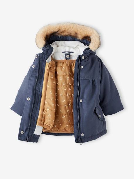 Mädchen Baby 3-in-1-Jacke, Recycling-Polyester - marine+zartrosa - 3