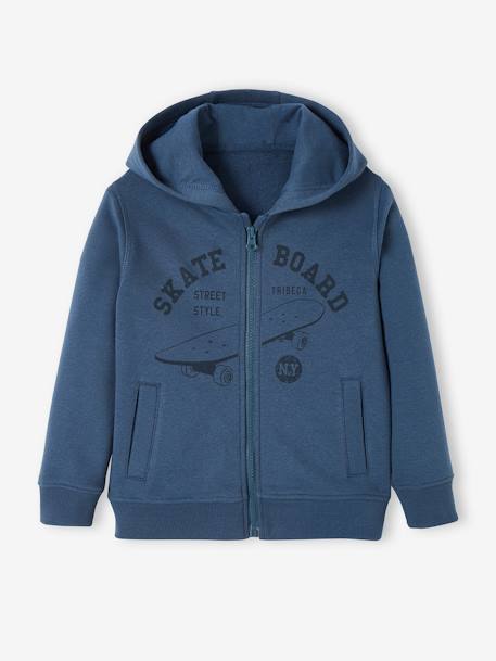 Jungen Kapuzensweatjacke, Skater BASIC Oeko-Tex - dunkelblau+schwarz meliert+weiß meliert - 1