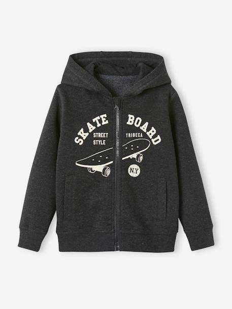 Jungen Kapuzensweatjacke, Skater BASIC Oeko-Tex - dunkelblau+schwarz meliert+weiß meliert - 4