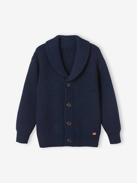 Jungen Strickjacke, Musterstrick Oeko-Tex - grau meliert+marine - 4