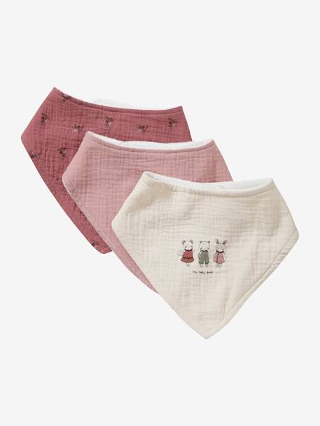 3er-Pack Baby Lätzchen/Halstücher - rosa mäuse landhaus - 1