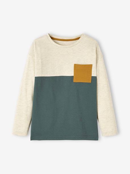 Jungen Shirt Colorblock Oeko-Tex, personalisierbar blau+hellbeige/salbei+ocker 4