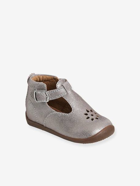 Mädchen Baby Lauflernschuhe, Glanzeffekt taupe metallic 1