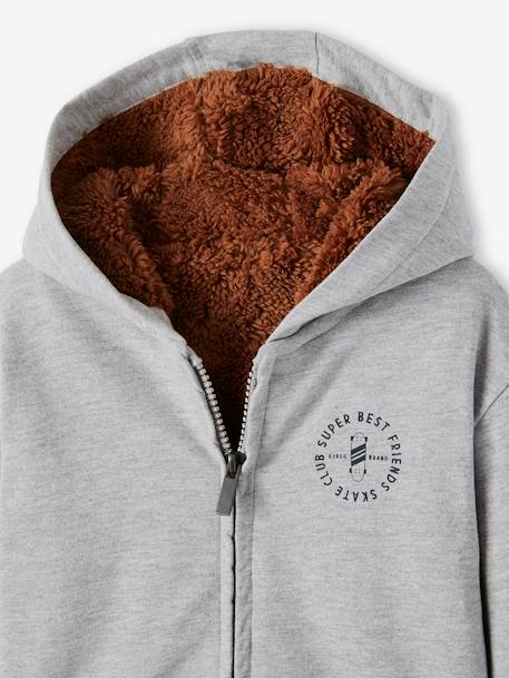 Jungen Kapuzensweatjacke, Teddyfleece-Futter - anthrazit meliert+dunkelbraun+grau meliert - 3