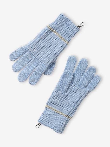 Mädchen Strick-Set: Mütze, Rundschal & Handschuhe, Chenille - hellblau - 4