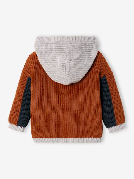 Jungen Baby Cardigan mit Kapuze, Rippenstrick - ziegel - 2