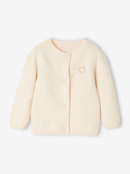 Baby Strickjacke Herz BASIC Oeko-Tex, personalisierbar - altrosa+wollweiß - 7