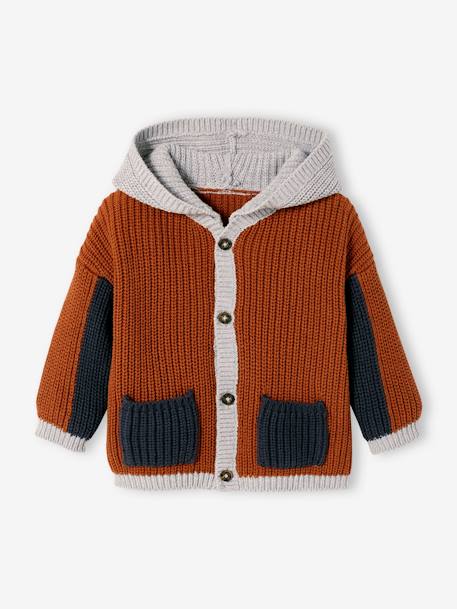 Jungen Baby Cardigan mit Kapuze, Rippenstrick - ziegel - 4