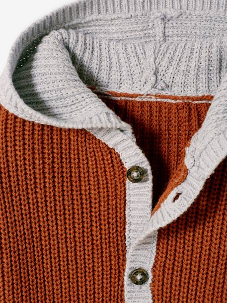 Jungen Baby Cardigan mit Kapuze, Rippenstrick - ziegel - 3