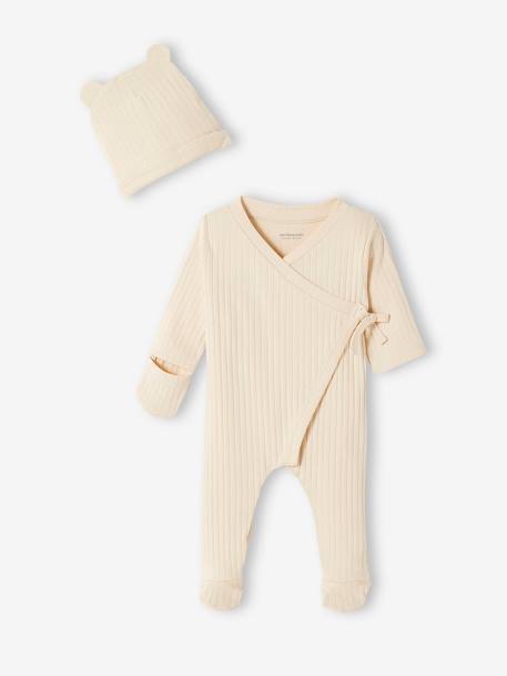 Baby-Set: Overall & Mütze, Rippenjersey sand 2