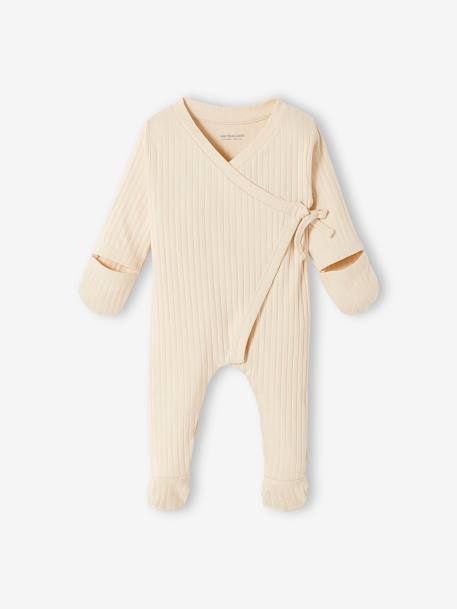 Baby-Set: Overall & Mütze, Rippenjersey sand 3