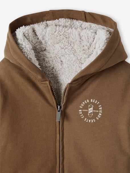 Jungen Kapuzensweatjacke, Teddyfleece-Futter - anthrazit meliert+dunkelbraun+grau meliert - 7