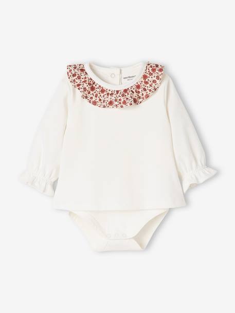 Baby Shirtbody, gerüschter Kragen, personalisierbar pudrig rosa+wollweiß 7